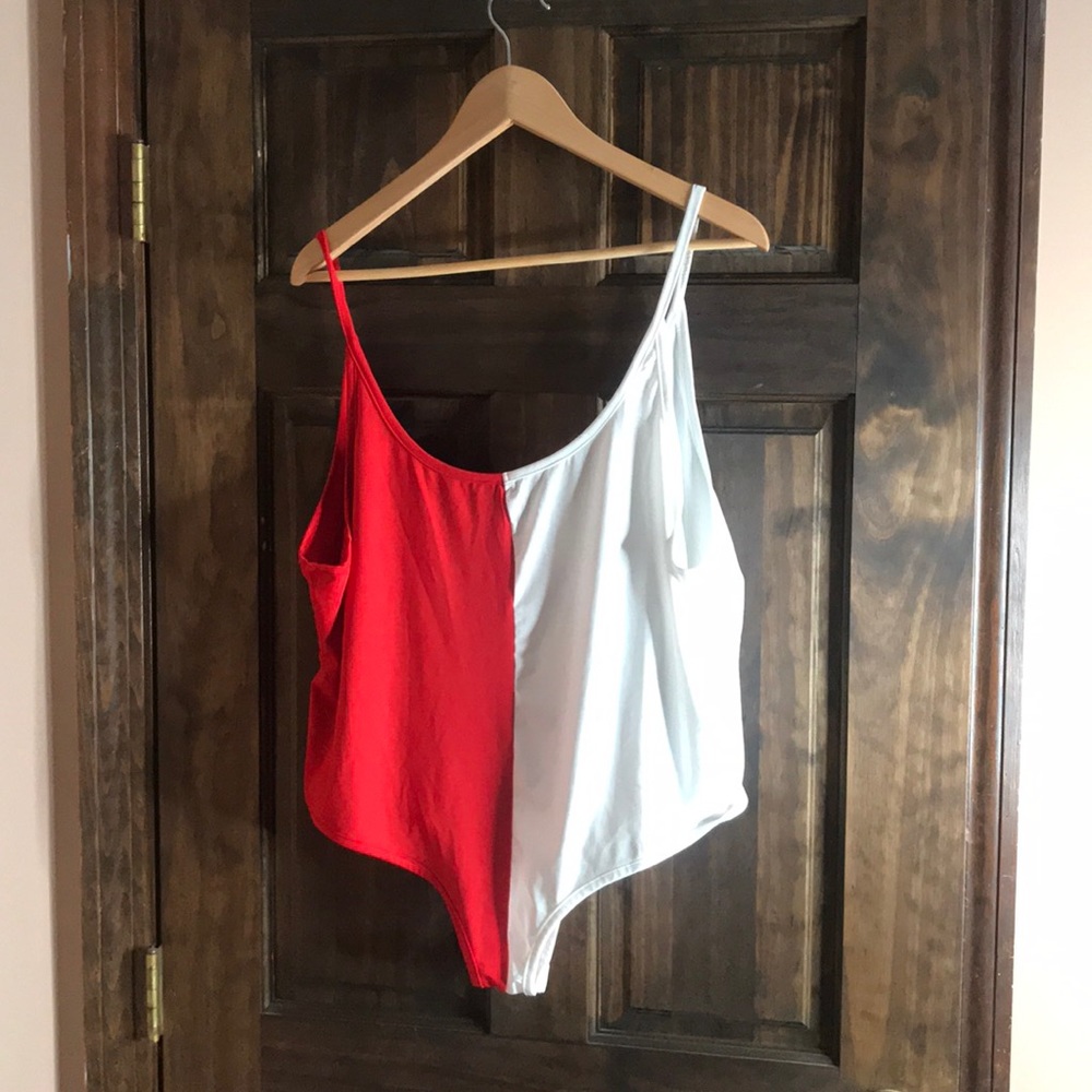 Red and white bodysuit